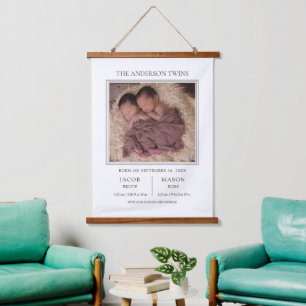 Tapisserie Suspendue Annonce de naissance photo de jumeaux modernes Swe