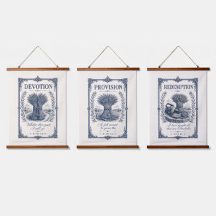 Tapisserie Suspendue Antique Bleu Marine Trio Biblique Histoire de Ruth
