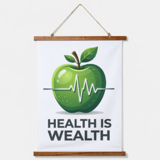 Tapisserie Suspendue Apple with Heartbeat Pulse and Health is Wealth
