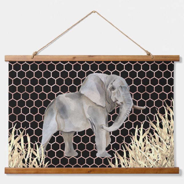 Tapisserie Suspendue Aquarelle africaine moderne pour éléphants (Devant)