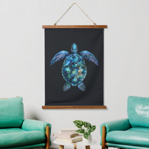 Tapisserie Suspendue Aquarelle bleue Tortue de mer