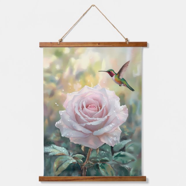 Tapisserie Suspendue Aquarelle Colibri et rose (Recto)