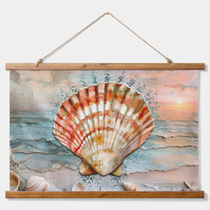 Tapisserie Suspendue Aquarelle eau tranquille pêche et orange coquillag