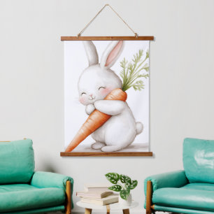 Tapisserie Suspendue Aquarelle Fluffy Bunny Carrot Love