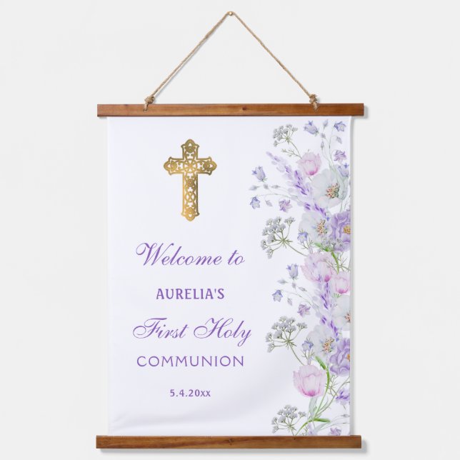 Tapisserie Suspendue Aquarelle Lilac Fleurs Première communion Accueil (Recto)