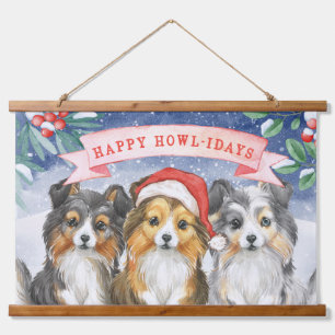 Tapisserie Suspendue Aquarelle Noël Sheltie Happy Howlidays