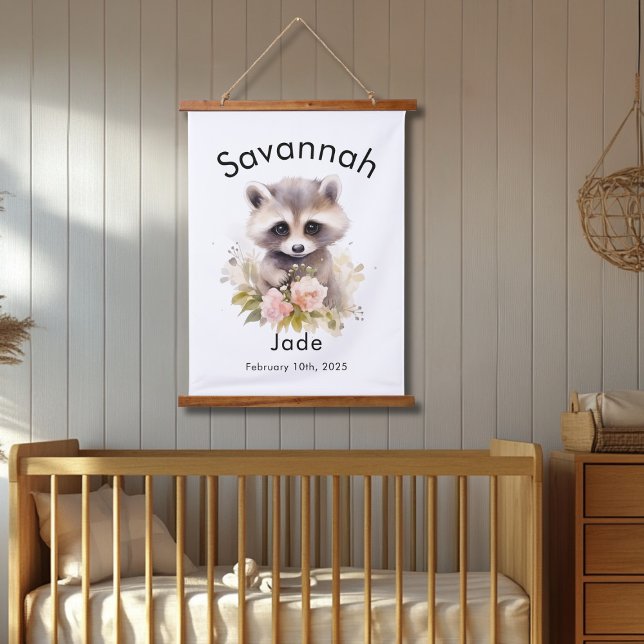 Tapisserie Suspendue Aquarelle personnalisée Nom et date de naissance d (Créateur téléchargé)