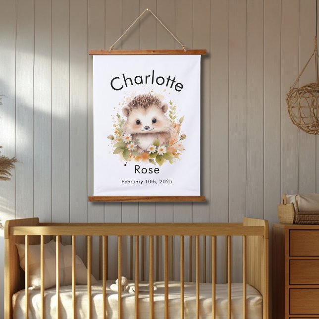 Tapisserie Suspendue Aquarelle personnalisée Nom et date de naissance d (Créateur téléchargé)