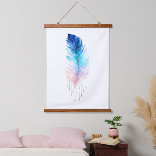 Tapisserie Suspendue Aquarelle Plume Ombrée Bleue