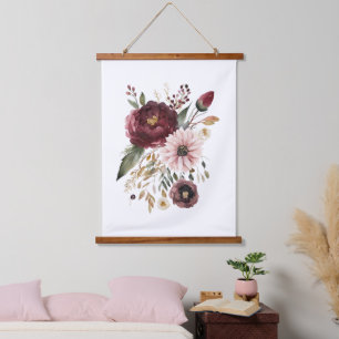 Tapisserie Suspendue Aquarelle rose du Maron Burgundy Botanique Florale