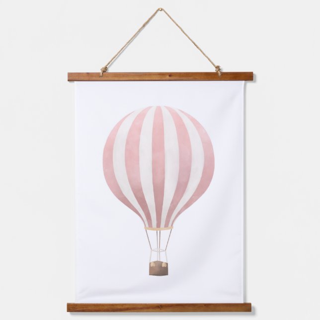 Tapisserie Suspendue Aquarelle rose Hot Air Balloon Nursery (Recto)