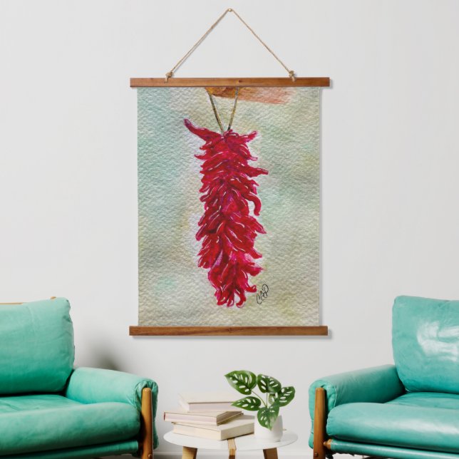 Tapisserie Suspendue Aquarelle Rouge Chili Ristra Nouveau Mexique (Salon)