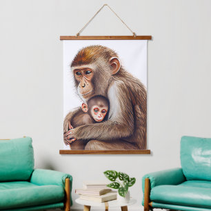 Tapisserie Suspendue Aquarelle singe maman et bébé