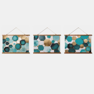 Tapisserie Suspendue Aquarelle turquoise et Gold Honeypeb Grunge