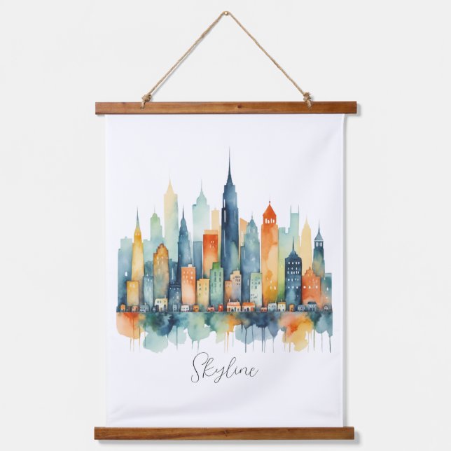 Tapisserie Suspendue Aquarelle Ville Skyline Moderne Ville urbaine (Recto)