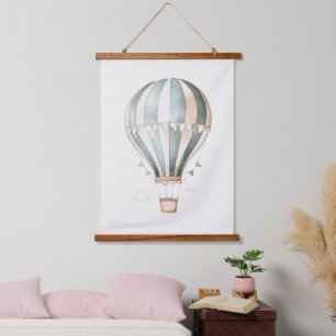 Tapisserie Suspendue Aquarelle vintage Bleu et crème Ballons à air chau