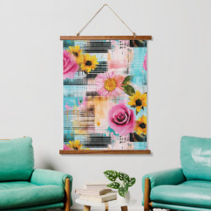 Tapisserie Suspendue Aquarelle vintage Floral Abstrait Motif (2)
