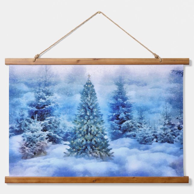 Tapisserie Suspendue Arbre de Noël Imaginaire dans la neige et les nuag (Devant)