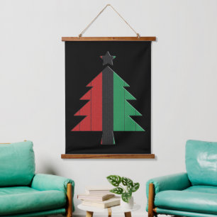 Tapisserie Suspendue Arbre de Noël rouge noir vert rayé Kwanzaa