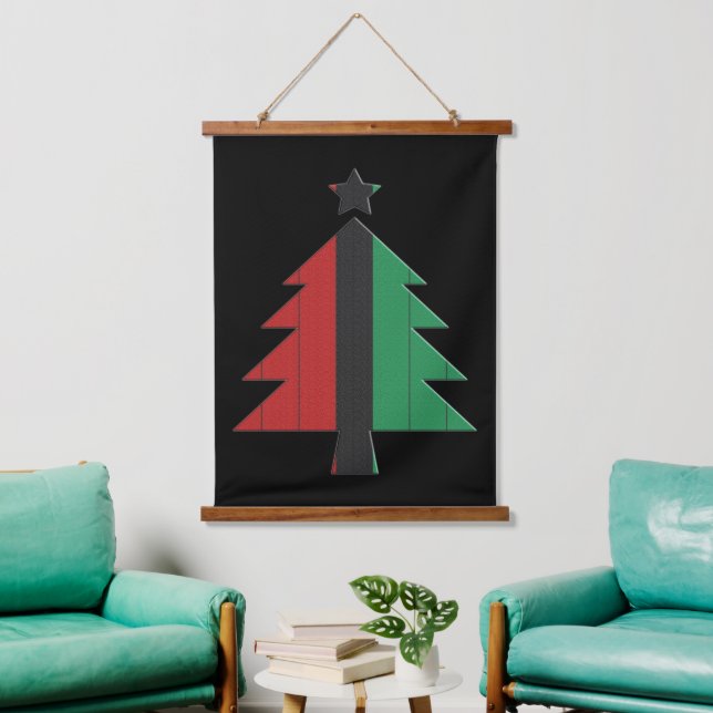 Tapisserie Suspendue Arbre de Noël rouge noir vert rayé Kwanzaa (Salon)