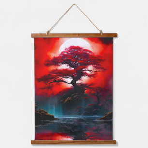 Tapisserie Suspendue Arbre rouge mystique sous la pleine lune