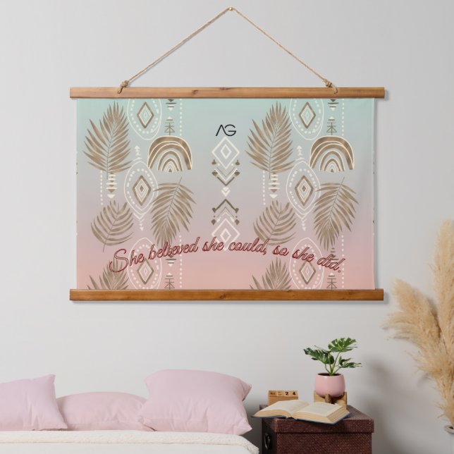 Tapisserie Suspendue AriaGrace Blush Palm Ethnic Botanical Pattern Vol6 (Chambre à coucher)