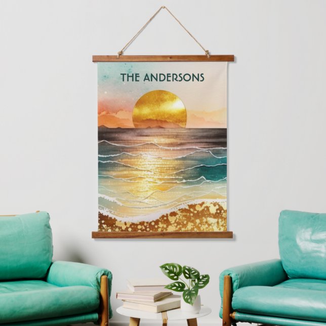 Tapisserie Suspendue Art moderne Golden Beach Sunset Signature Mur Art (Salon)