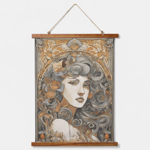 Tapisserie Suspendue Art Nouveau Portrait Femme Vintage Illustration