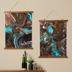 Tapisserie Suspendue Art numérique Brown et bleu fluid suspendu tapisse