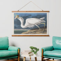 Art Vintage d'Oiseau Grand Héron Blanc d'Audubon