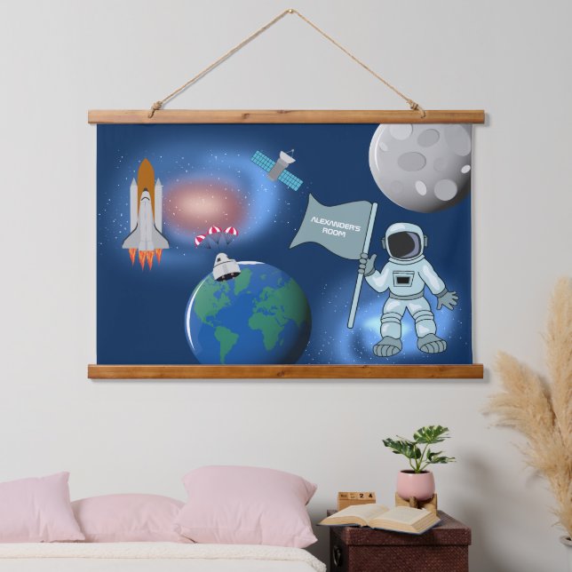 Tapisserie Suspendue Astronaut dans la galaxie spatiale Nom personnalis (Chambre à coucher)