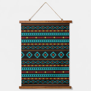 Tapisserie Suspendue Aztec Turquoise Rouges Jaune Noir Mixte Motifs Mot