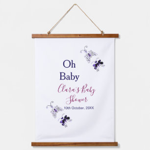 Tapisserie Suspendue Baby shower rose papillon violet oh bébé moderne