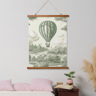 Tapisserie Suspendue Ballon à Air Chaud Toile de Campagne Verte