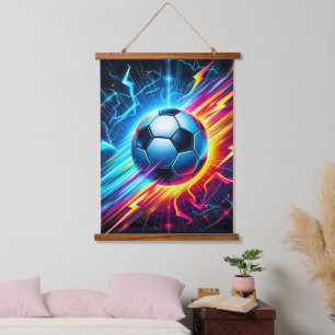 Tapisserie Suspendue Ballon de Football Électrique Futuriste Foudre