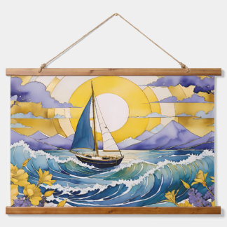 Tapisserie Suspendue Balnéaire Serenity Vagues de voilier et Floral