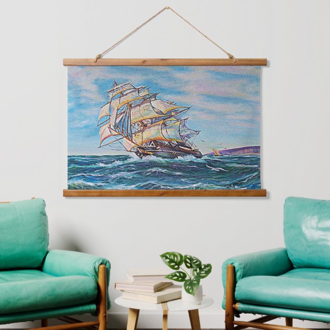 Tapisserie Suspendue Bateau à voile sur Rough Sea Waters 36x26 (Salon)