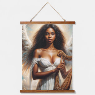 Tapisserie Suspendue Beau Ange Femme Noire Avec Harpe