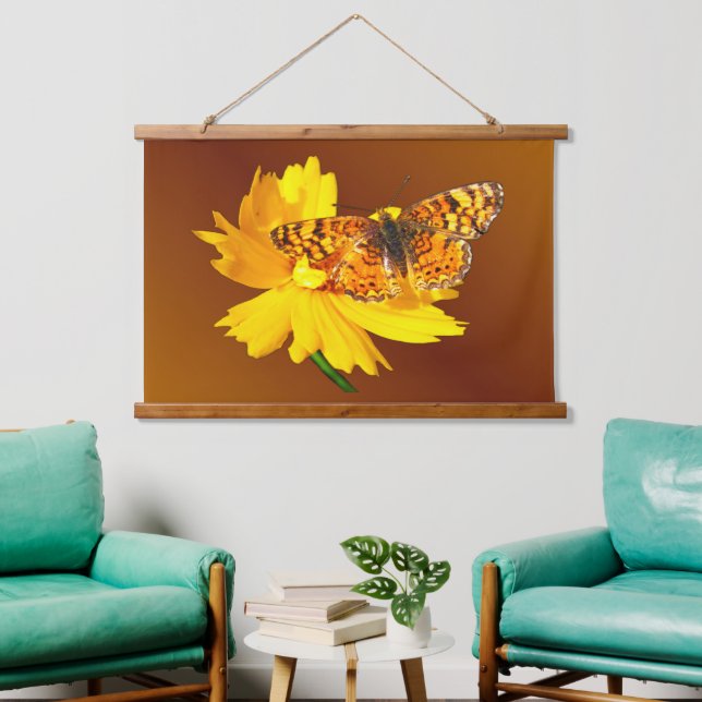 Tapisserie Suspendue Beau Papillon orange naturel (Salon)