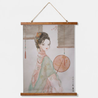 Tapisserie Suspendue Beauté asiatique Peinture Vintage d'encre murale