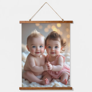 Tapisserie Suspendue Bébé garçon et fille mignons partageant un doux mo