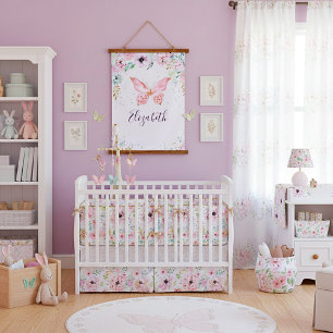 Tapisserie Suspendue Bébé papillon et floral pastel  