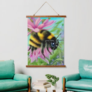Tapisserie Suspendue Belle abeille sur une fleur rose Gros plan