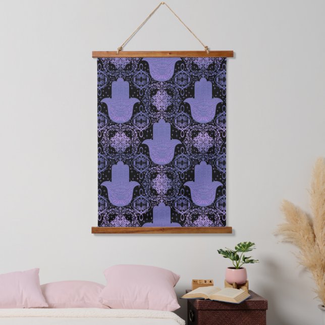 Tapisserie Suspendue Belle main de hamsa rose et violet (Chambre à coucher)