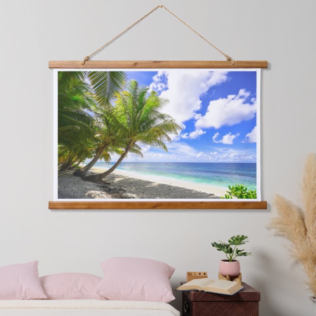 Tapisserie Suspendue Belle plage de l'île tropicale avec palmiers (Chambre à coucher)