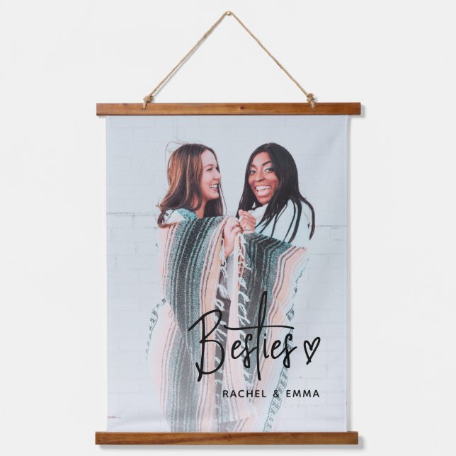 Tapisserie Suspendue Besties modernes Photo Heart Script Best Friends (Recto)