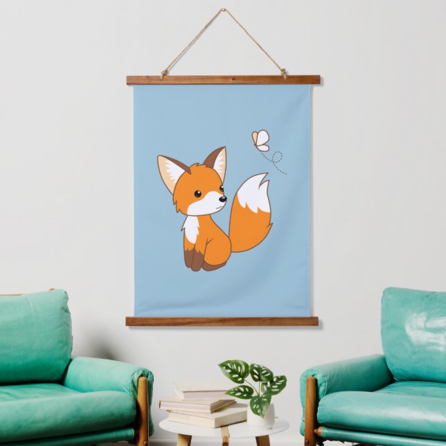 Tapisserie Suspendue Beurre de surveillance Little Fox mignonne bleu (Salon)