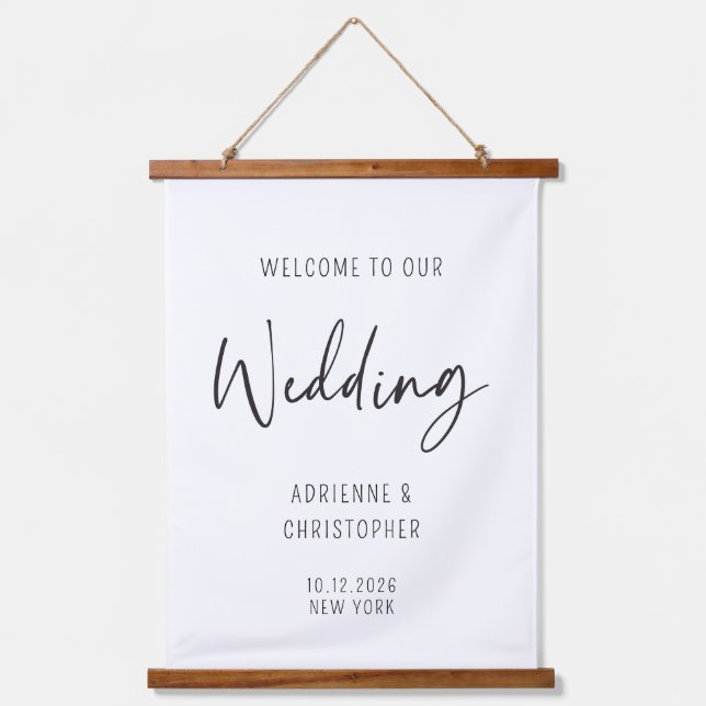 Tapisserie Suspendue Bienvenue À Notre Calligraphie Noire Mariage (Recto)