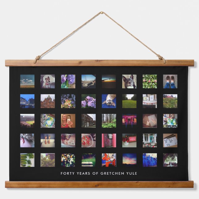 Tapisserie Suspendue Black 40th Birthday Photo Collage Tapestry Print (Devant)