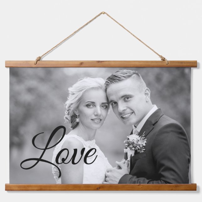 Tapisserie Suspendue Black Love script typographie mariage photo (Devant)
